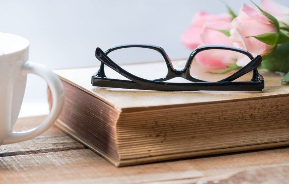 pair of glasses sitting on a book