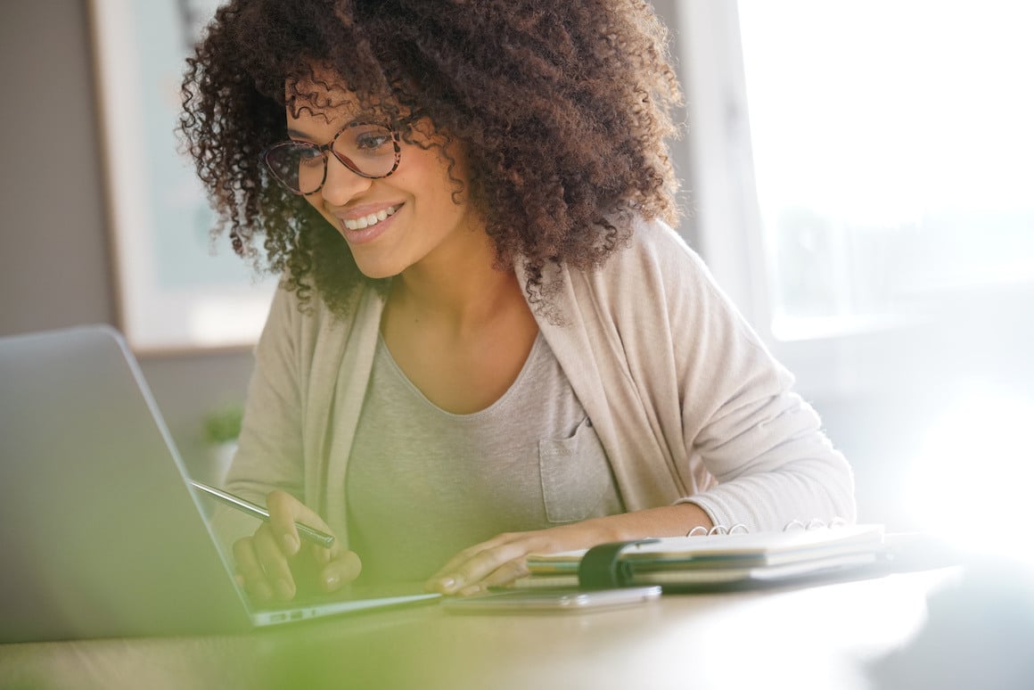 Woman attending class from home