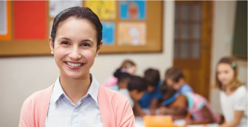 Latina teacher in a classroom