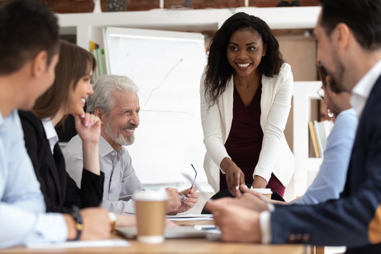 Human resources manager collaborating with coworkers